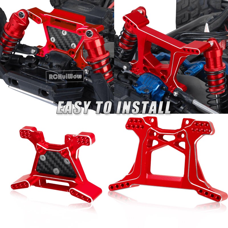 جزء ترقيات RCHuiWow RC لـ 1/10 Rustler 4x4/Rustler 4x4 VXL 4WD، عمود الإدارة، أذرع التعليق، كتل التوجيه، كتلة العجلات، حاملات المحور الخلفي، أبراج الصدمات، كتلة التوجيه، أحمر - Image 3